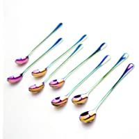 Cuchara de té helado de mango largo de 7.5 pulgadas de acero inoxidable - 8 piezas Cucharas de postre Rainbow Color…